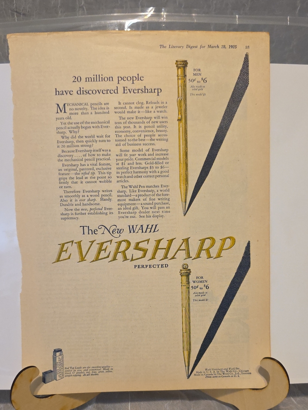 Wahl Eversharp Vintage Advertisement  Art - Gold, Black, Cream- 1925